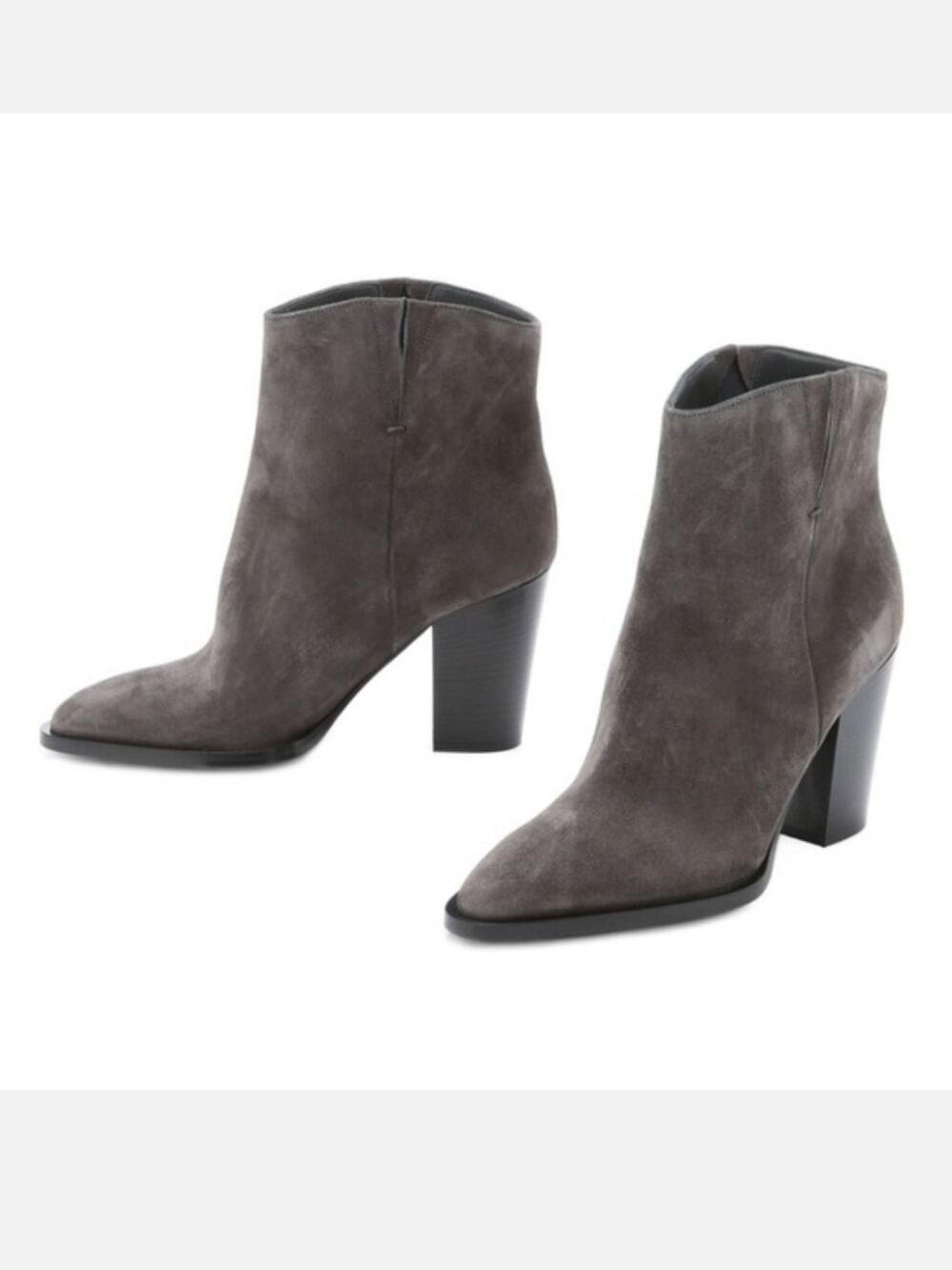 Vince Erving Grey Suede Block Heel Ankle Booties, Size 7M